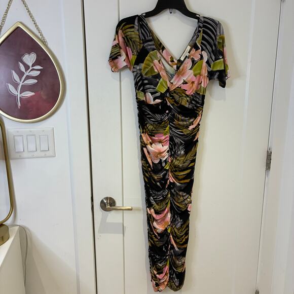 NWT Favorite Daughter Floral Bad Decisions Ruched Midi Dress in Hawaiian Vacay - Picture 12 of 16